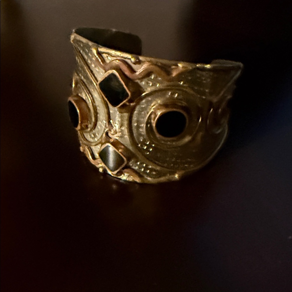 Vintage Artisan Mixed Metal Brutalist With Black Onyx Cuff Bracelet - Picture 10 of 13